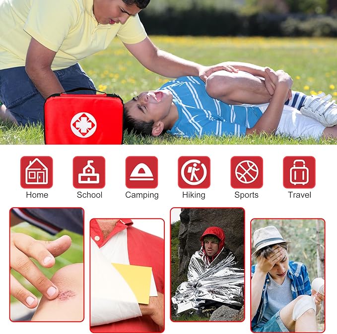 Travel-First Aid-Kit Car-Home 300PCS Survival-Kit Outdoor-Adventure - Small Portable Red Emergency Essential Sets Office Hiking Camping Business Public Must Have First Aid Gear Equipment 1st Aid