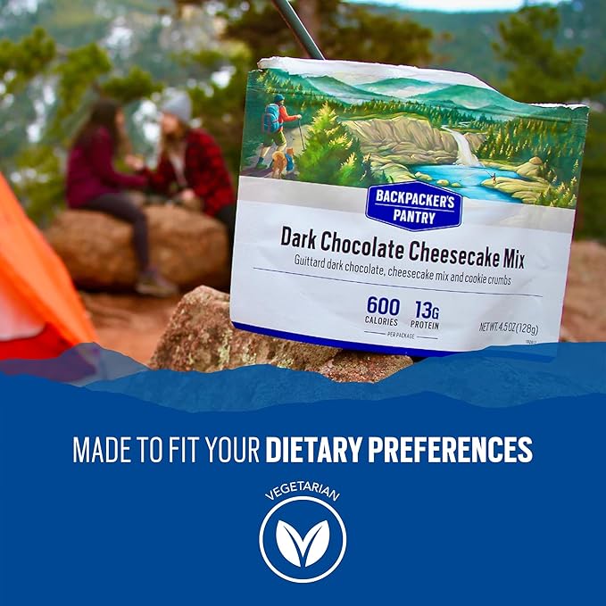 Backpacker's Pantry Dark Chocolate Cheesecake Mix, 2 Servings Per Pouch (6 Count), Freeze Dried Food, 6 Grams of Protein, Vegetarian