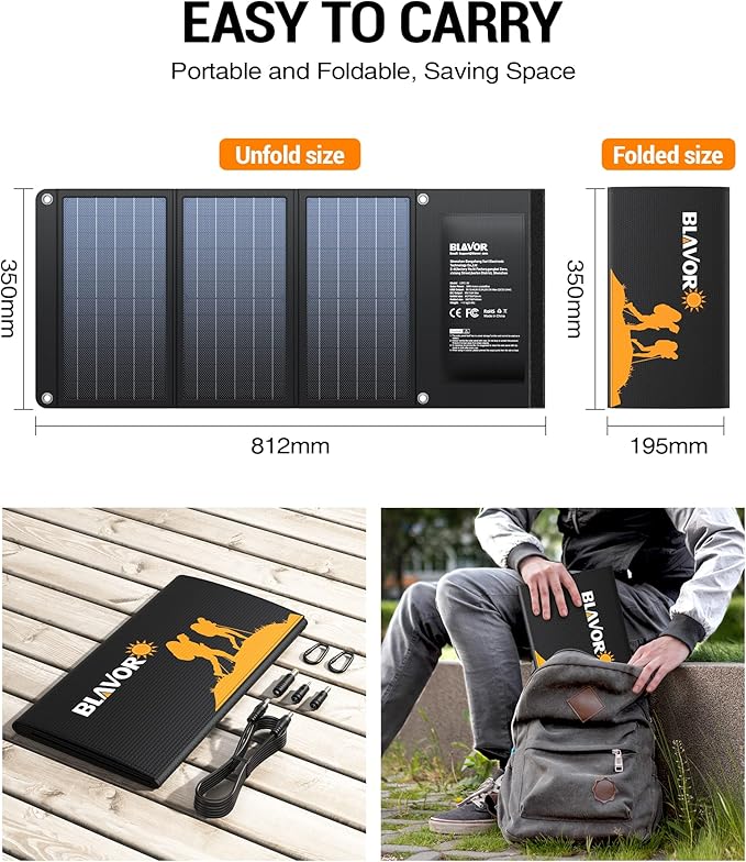 BLAVOR 30W Solar Charger USB-A QC3.0 24W USB-C DC 30W Outputs, Foldable Solar Panel for Camping, IPX4 Waterproof, Solar Battery Charger Compatible with Solar Generators, Phones, Tablets