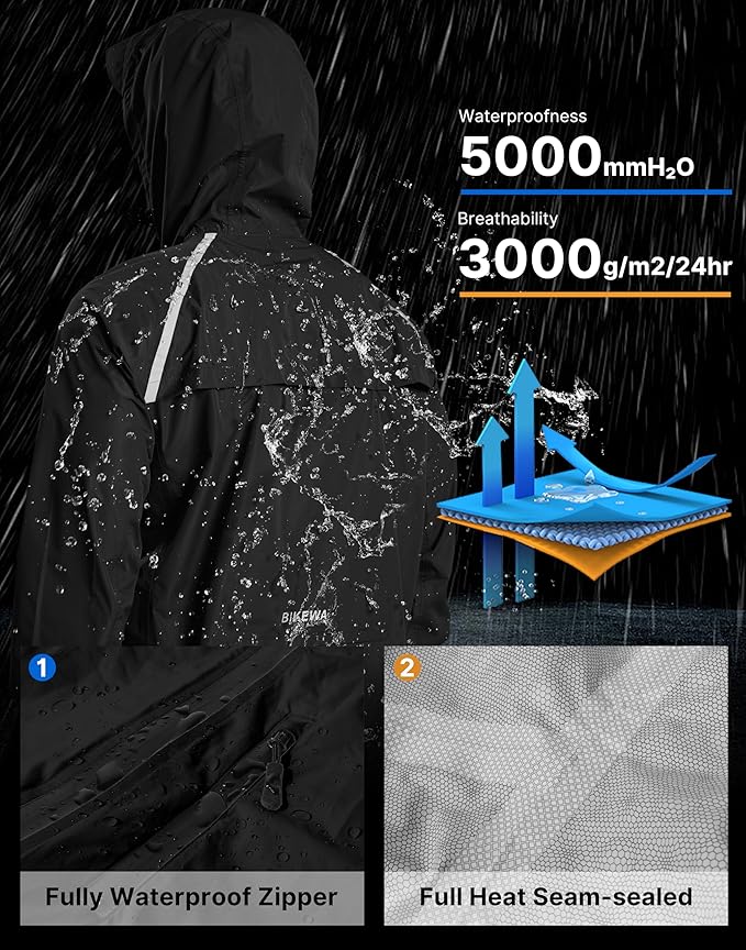 Men's Cycling Rain Jackets Waterproof Running Bike Windbreaker Lightweight Packable Hooded Jacket
