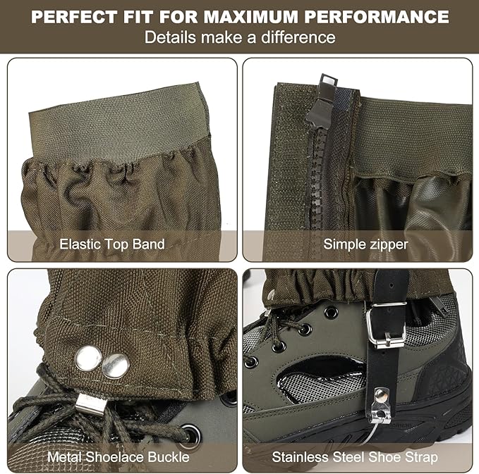 Snake Gaiters for Men Women Adjustable Waterproof Gators for Hiking Boots Lightweight Hunting Snake Guards for Lower Legs Snake Bite Proof Leggings Chaps