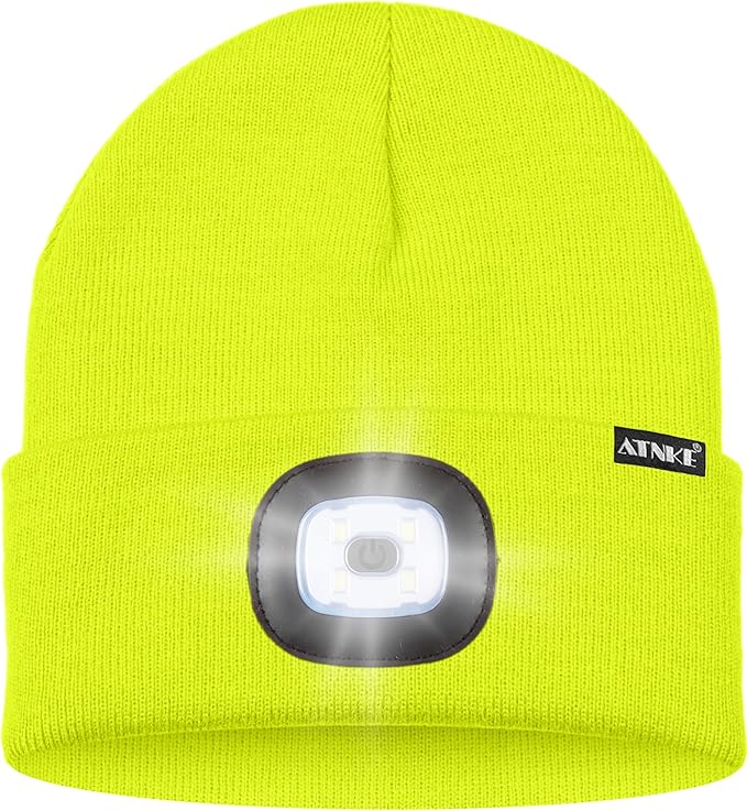 ATNKE LED Lighted Beanie Hat,USB Rechargeable 4 LED Running Headlamp Bright Cap with The Light Gifts for Men and Women