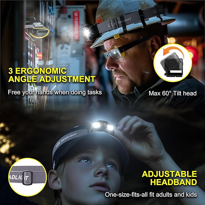 2 Pack Headlamp Rechargeable, 1400 Lumen Lightweight Head Lamps LED Rechargeable with White Green Red Light, Waterproof Motion Sensor Head Lamp,14 Modes with Memory Function for Running