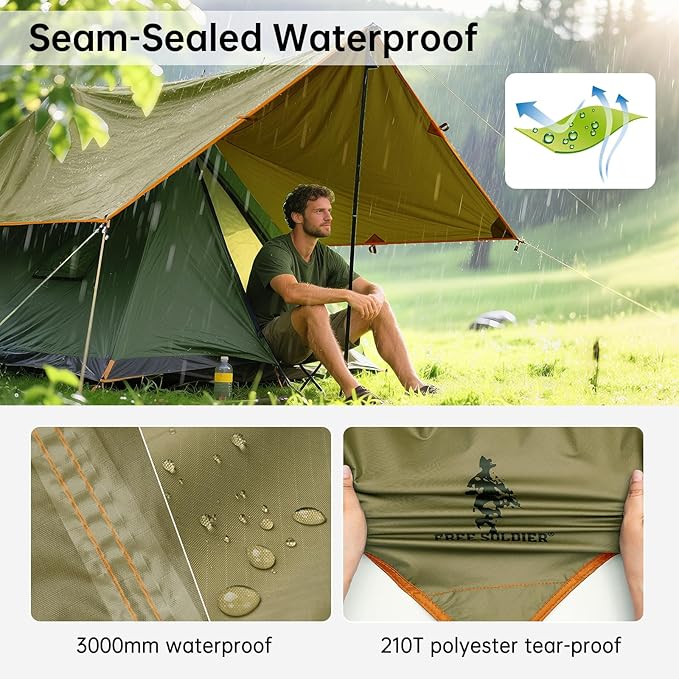 FREE SOLDIER Waterproof Portable Tarp Multifunctional Outdoor Camping Traveling Awning Backpacking Tarp Shelter Rain Tarps (Simplify Brown 10×10.5ft)
