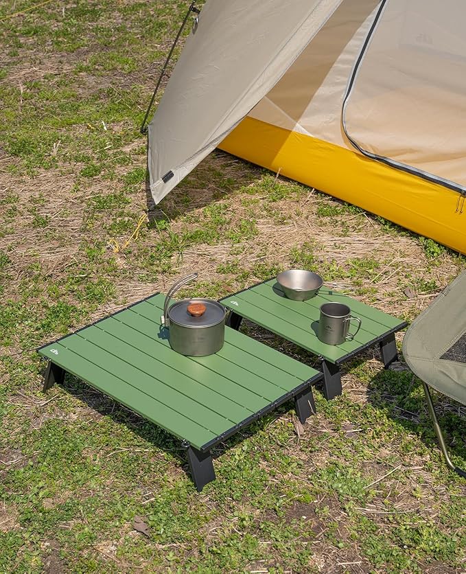 iClimb Ultralight Compact Mini Beach Picnic Folding Alu. Table with Carry Bag, Two Size (Green, S)