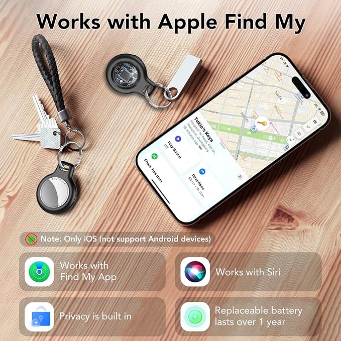 2026 New [Apple MFi Certified] Air Tracker Tags-4 Pack (iOS Only), Tukio Bluetooth Tracker for Apple Find My, Replaceable Battery, Key Finder and Item Locator Smart Tag for Keys, Bag, Luggage and More