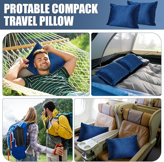 2 Pack Camping Pillow for Sleeping Shredded Memory Foam Travel Pillow with Storage Bag, Compressible Portable Pillow for Outdoor Camp Backpacking Hiking Essential Gear (Blue, Small)