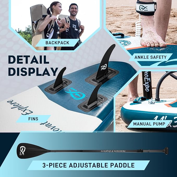 InnoExpo 11' Inflatable Stand Up Paddle Boards with Premium Accessories, Wide Stable SUP Paddle Board Design, Non-Slip Comfort Deck for Youth & Adults