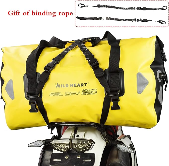 WILD HEART Waterproof Motorcycle Duffel Bag PVC500D Double-bottom With Rope Straps and Inner Pocket 40L 66L 100L for Kayaking, Camping, Boating,Motorcycle