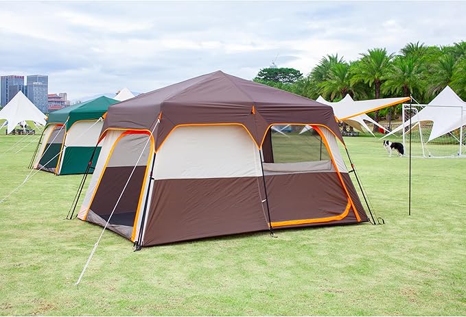 KTT Instant Tent 6 Person(C),Large Family Cabin Tents,Automatic Tent Build Quickly in 60S,2 Rooms,2 Top Windows,3 Doors and 3 Windows with Mesh,Waterproof,Big Tents for Outdoor,Picnic,Camping