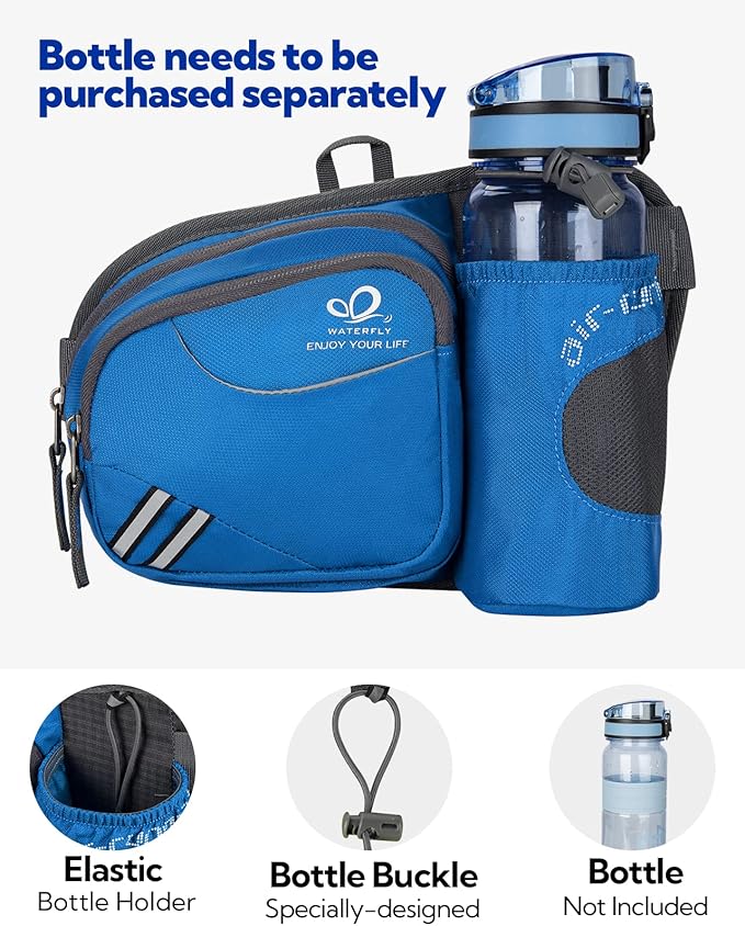WATERFLY Fanny Pack Waist Bag: Waist Pack for Women Men with Water Bottle Holder Hiking Fanny Pack for Running Walking DogWalking Travel Cycling