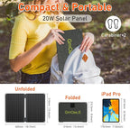 20W Portable Foldable Solar Panel withUSB, Type-C Outputs, Monocrystalline Silicon, ETFE Coating, IP67 Waterproof – Perfect for Phones, iPads, Power Banks, Camping, and Off-Grid Use!