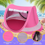 Baby Beach Tent with Baby Hat, Pop Up Toddler Travel Bed with Sun Hat for Boys or Girls, Sun Shade for Toddler Camping, Infant Portable Sun Shade, Summer Beach Baby