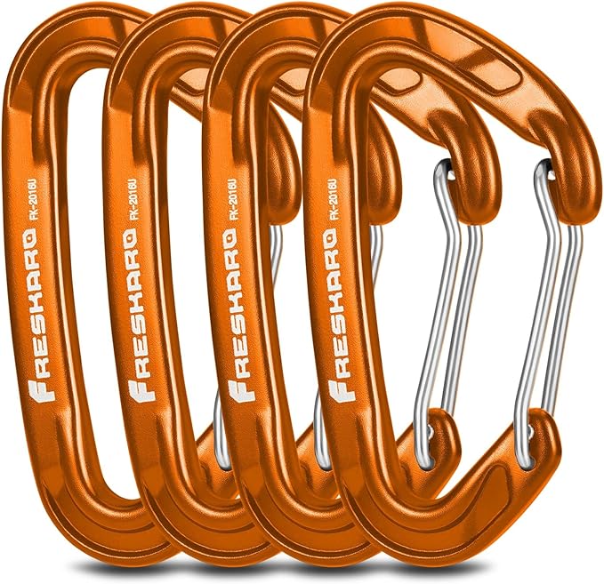 FresKaro 15kN-3372lbs Heavy Duty Wiregate Carabiners, Reliable Time-Tested Stainless Steel Spring Gate, for Camping, Hiking, Hammocks, Backpacking, Dog Leash etc., 3.15inch