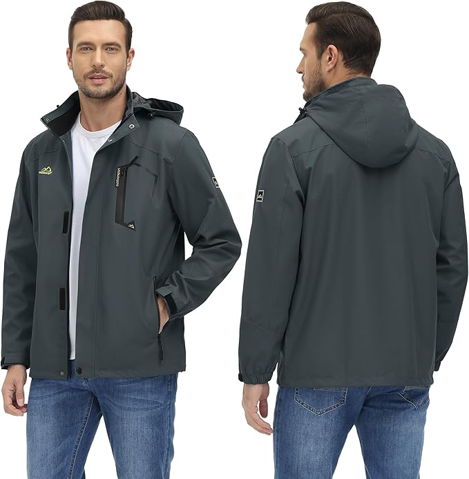 TACVASEN Men's Rain Jacket Lightweight Windbreaker with Hooded Water Resistant Outdoor Raincoat for Hiking Travel Camping