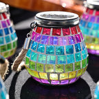 Cooo 2 Pack Mosaic Solar Lantern Outdoor Waterproof IP68 Hanging Projection Light Hidden Lid Pear-Shaped Lantern with Rope Handle Solar Powered Auto On for Patio Garden Fence Table - Neon Mosaic