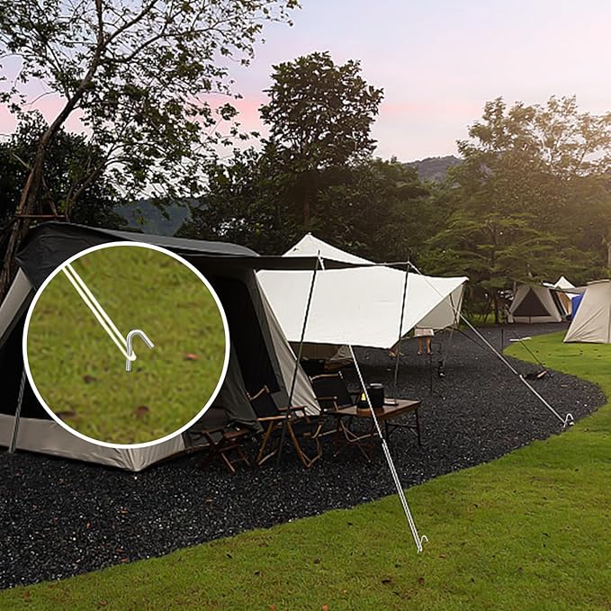 AAGUT 8 Pack Metal Camping Tent Stakes 9 Inch Yard Stakes for Inflatables Heavy Duty Tent Pegs Steel Hooked Ground Stakes for Outdoor Christmas Decorations, Garden Edging Tarp Stakes for Ground