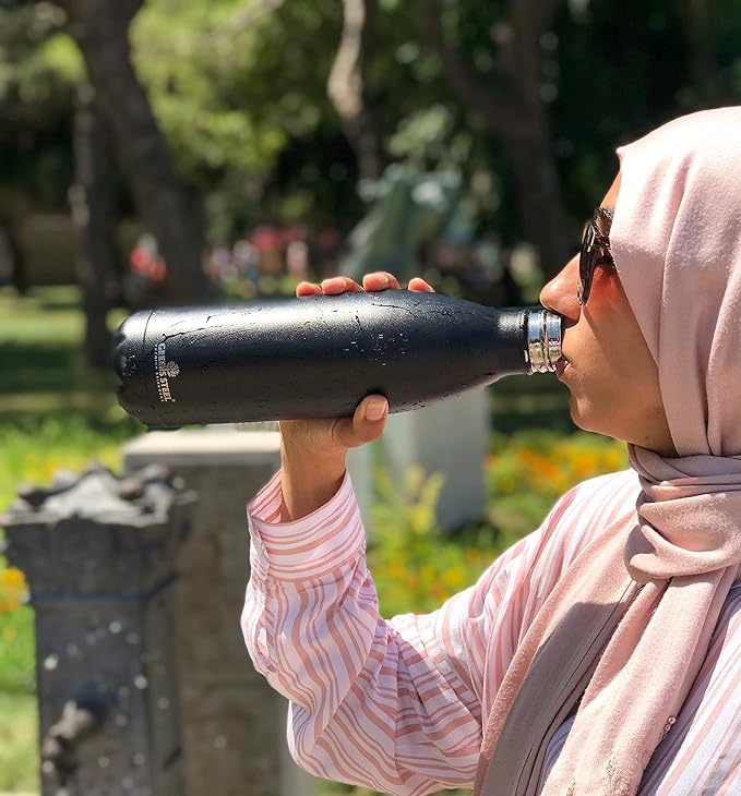 Greens Steel Stainless Steel Water Bottle - 25 oz, Black | Vacuum Insulated Double Wall with Screw Lid/Leak Proof | Thermal Travel Sports Canteen Coffee Flask