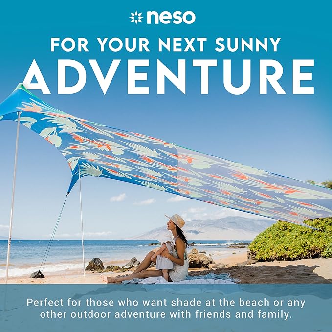 Neso Gigante - Portable Beach Tent - Ideal to Enjoy with Family and Friends - UPF 50+, Water-Resistant, and Lightweight - Tropical Floral, 11' x 11'