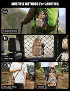 Tactical Half Gallon Water Bottle with Straw, 64 oz Insulated Water Jug with Molle Sleeve, Stainless Steel Sport Bottle with 3 BPA Free Lids for Gym Workout Hiking (Brown, 64OZ)