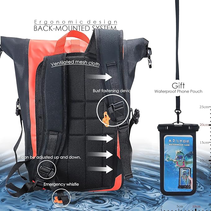 Dry Bags Waterproof Backpack,Waterproof backpack for Water sports,boating,Floating,hiking, camping and other outdoor activities 25L.(Red)