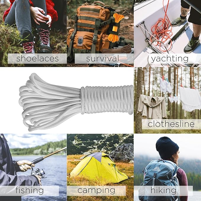 TECEUM 5/32" Paracord Rope 1000 – 1000ft / 200ft / 100ft / 50ft – Tactical Parachute Cord 4mm – 45+ Colors – Nylon String for Survival & Camping Gear – Stripe Cord for Survival – Utility Rope