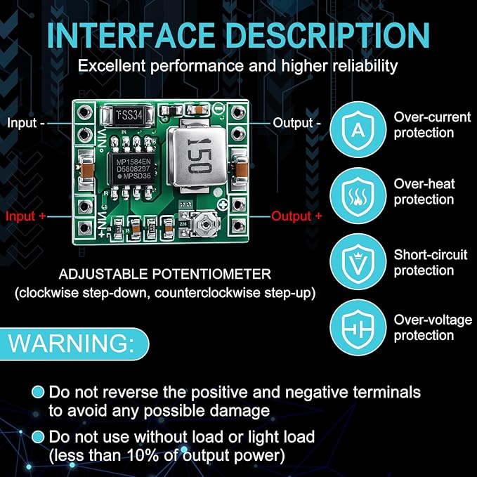 EBOOT 24 Pack MP1584EN DC-DC Buck Converter Adjustable Power Module 24V to 12V 9V 5V 3V