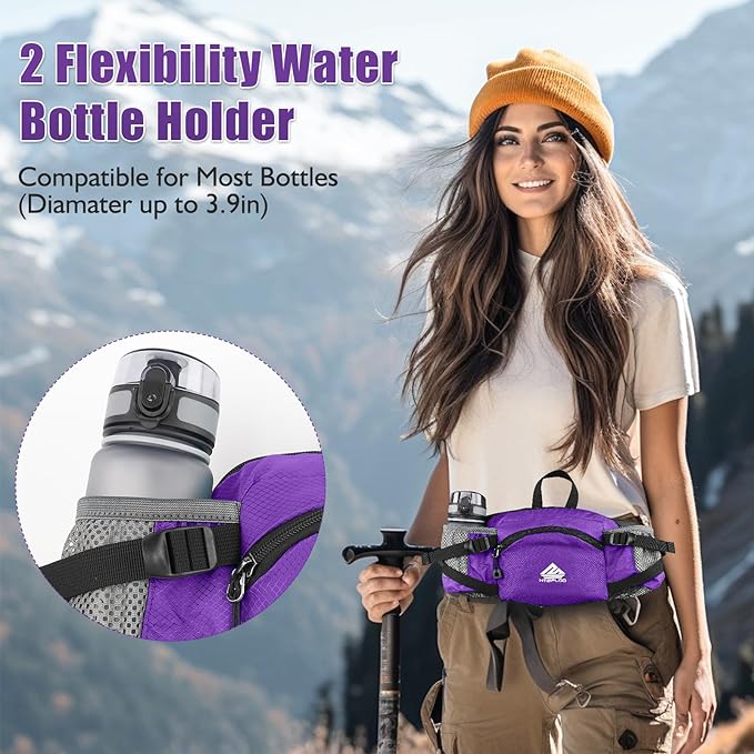 Fanny Pack Waist Bag with Water Bottle Holder for Men Women Running Hiking Travel Dog Walking Workout Cycling Outdoor (Purple)