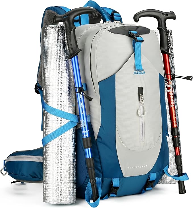 40L Hiking Backpack for Men and Women, Lightweight Waterproof Packable Camping Travel Daypack with Rain Cover (Gray & Blue, 40 Liter)
