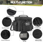 QT&QY Tactical Lunch Bag for mens Military heavy duty lunch box work Leakproof insulated Durable Thermal Cooler Bag for Adult Meal for Office Camping Picnic Pail MOLLE Webbing Black