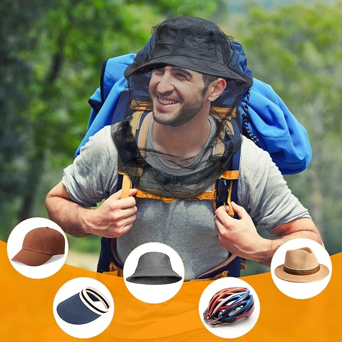 Mosquito Head Net for Insects, 2 Pack, Premium Bug Net for Head, Fly & Bug Protection | Ultra Large & Long, Finest Holes for Camping, Hiking, Fishing, Gardening, Fits All Hats for Men & Women
