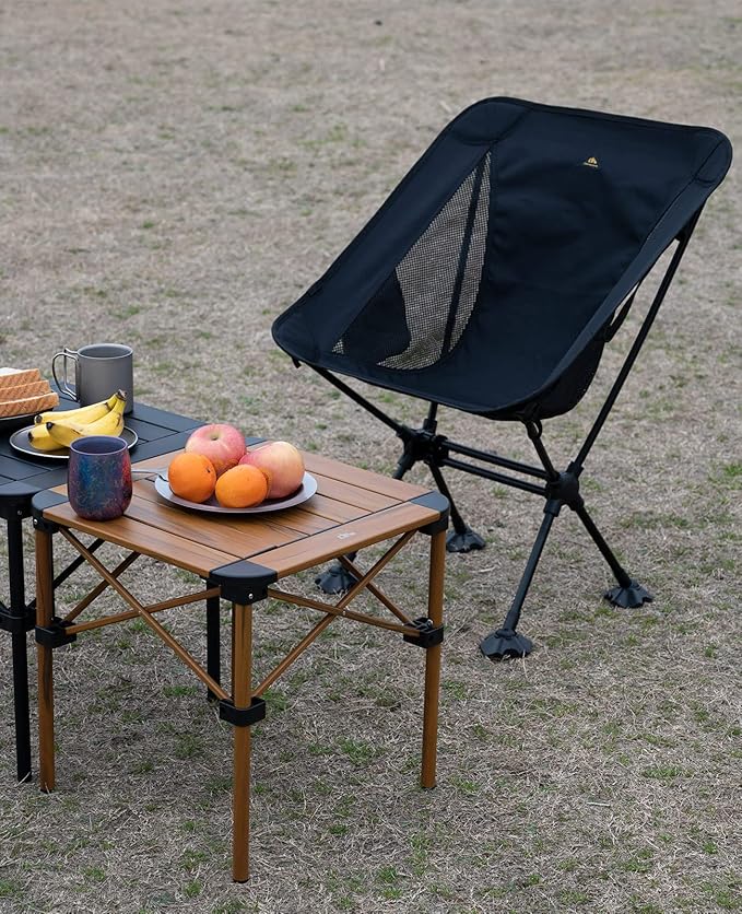 iClimb Lightweight Stable Alu. Folding Square Table Roll Up Top with Carry Bag for Camping Picnic Backyards BBQ Camp Kitchen (Nature, S)