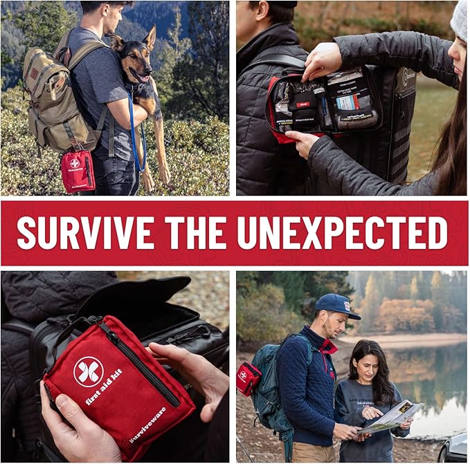 Surviveware 98 Pcs Comprehensive Premium Survival First Aid Kit - Medical Emergency Kit for Travel Camping Gear, Home Essentials & Outdoor Emergencies - HSA & FSA Eligible Survival Kit