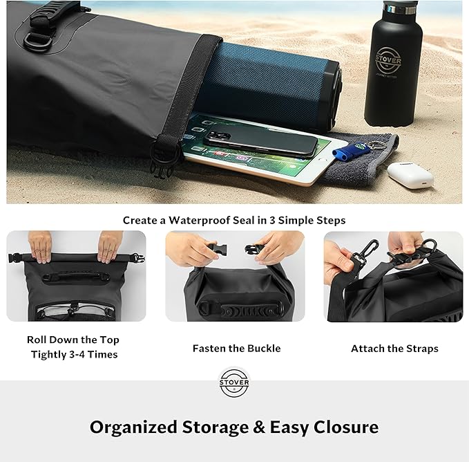 STOVER 5/10/25/30/40/55L Waterproof Backpack- Floating Dry Bag for Kayaking, Travel, Beach, Hiking, & Camping, Men/Women