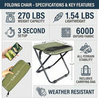 COMELY Fishing Chair Stool Portable: Ergonomic Curved Seat for Long Comfort, 700g Ultralight Backpacking Chair, 3s Set Up 4 Anti-Sink Feet, 600D Oxford Waterproof 270 Lbs for Outside Fishing Events.