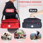 First Aid Bag Empty Large Medical Bag with Shoulder Strap 16”x 9½” x 7” Medicine Organizer Box Travel First Aid kit Emergency Supplies Storage Bag for Car, Home, Office, Outdoor (Red)