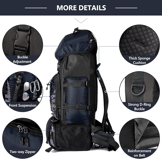 90L Hiking Backpack, Camping Travel Backpack with Rain Cover Lightweight Travel Daypack for Climbing Camping Touring (Blue)