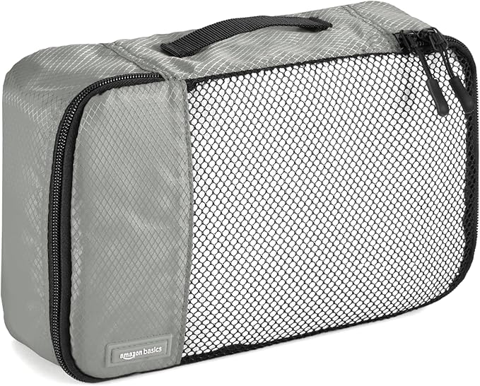Amazon Essentials 4-Piece Packing Cubes Travel Accessories Set, Luggage Organizer with Double Zipper, Mesh Top, 100% Polyester, Small/Medium/Large/Slim, Gray (Previously Amazon Basics)