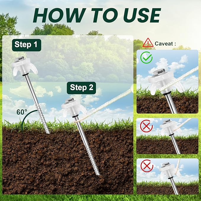 30 Pack 8" Screw in Tent Stakes Heavy Duty- Ground Anchors Screw- Tent Pegs Camping Stakes- Hex Pegs Drillable Tent Stakes and Hexagon Head Drive and Storage Box (White)