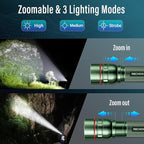 Rechargeable Flashlights High Lumens, G1000 Super Bright Flash Light, Small Zoomable LED Flashlight with 3 Lighting Modes, Portable Tactical Flashlight for Camping Essentials (Battery Included)-Green