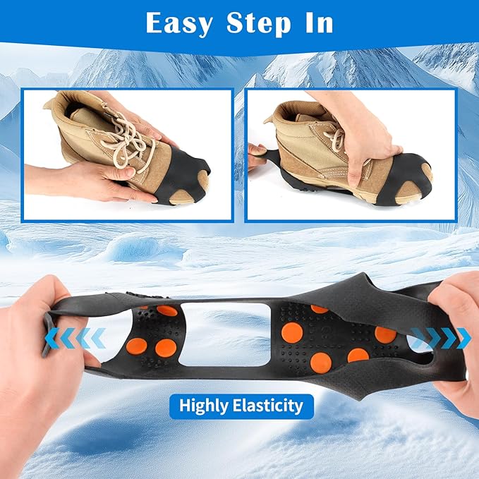Anti Slip Ice Cleats, Ice Snow Traction Cleats for Walking on Snow and Ice, 10 Steel Studs Crampons, Ice Snow Grips with Extra 20 Replacement Studs for Shoes and Boots