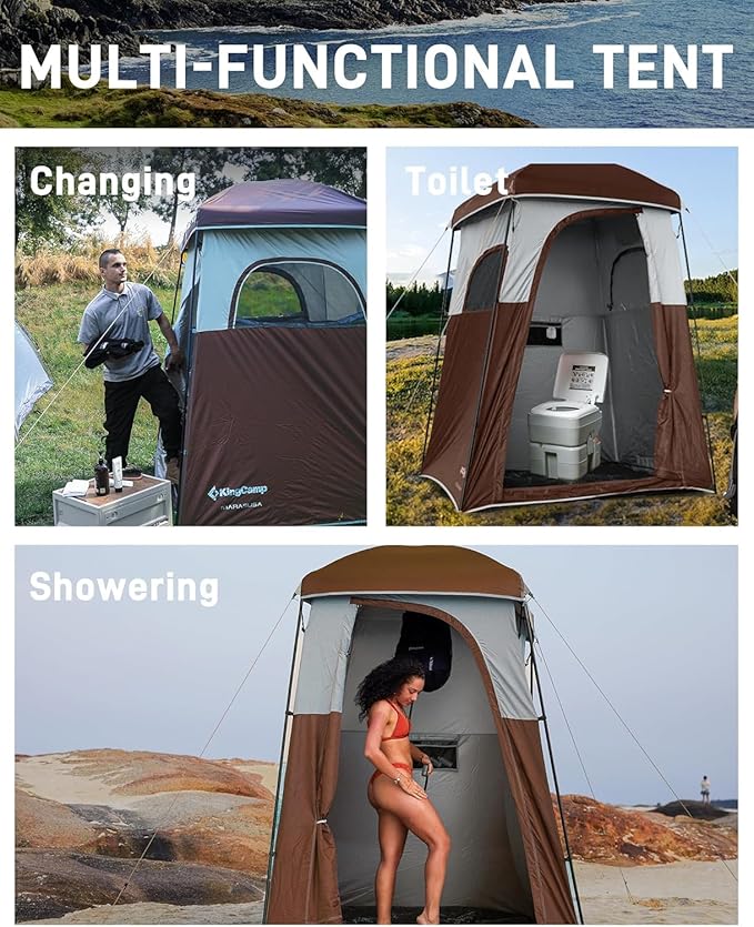 KingCamp Shower Tent, Portable Privacy Tent Outdoor Camping 1/2 Room Toilet Tents with Shower Bag & Dressing Room for Beach, Camping & Hiking