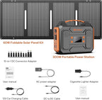 Portable Solar Generator, 300W Portable Power Station with Foldable 60W Solar Panel, 110V Pure Sine Wave 280Wh Lithium Battery Pack with USB DC AC Outlet for Home Use RV Van Outdoor Camping-Orange
