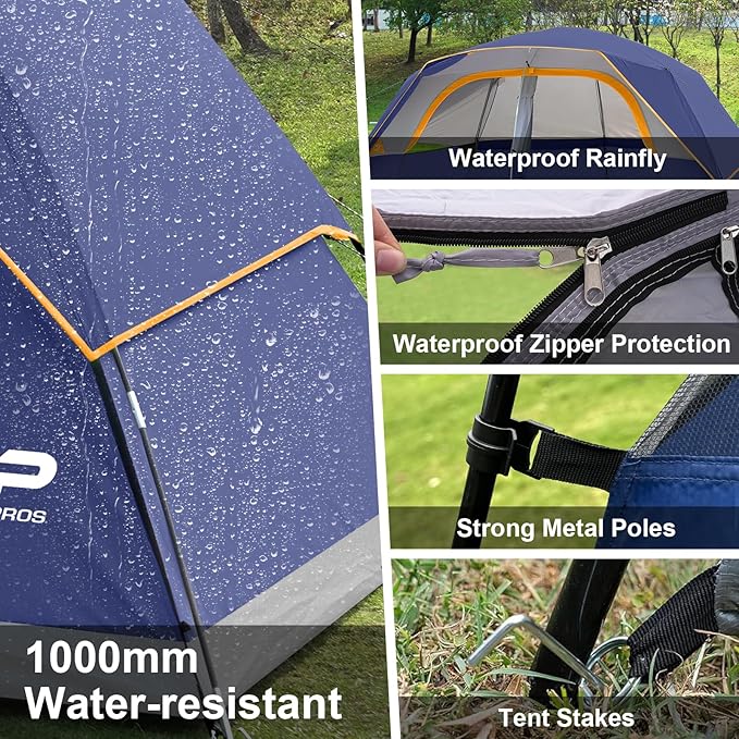 CAMPROS CP Tent 8 Person Camping Tents, Waterproof Windproof Family Tent with Top Rainfly, Large Mesh Windows, Double Layer, Easy Set Up, Portable with Carry Bag, for All Seasons