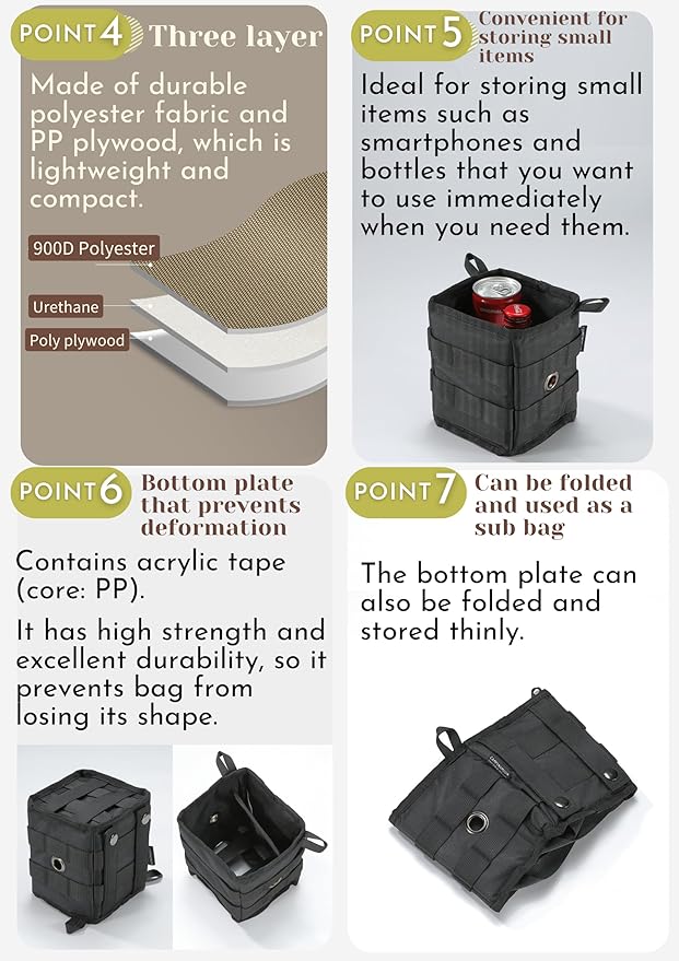 camping moon Storage Box Accessory Small Gear Organizer XS Black BG-1212BK (Black)