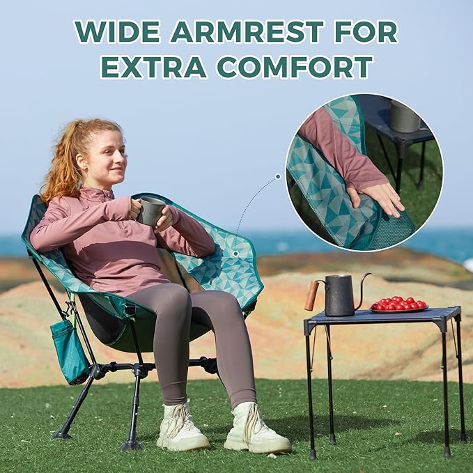 ATEPA UFO3.0 Backpacking Camping Chair, Ultralight Extra Wide Comfortable Folding Chairs 330lbs Heavy Duty Portable Hexagon Ergonomic Height Adjustable Seat with Anti-Sinking Feet for Hiking Outdoor