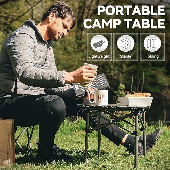 Opliy Folding Camping Table,Portable Table for 1-2 Persons -Collapsible Table Lightweight with Carry Bag for Camping, Hiking, Picnics, BBQs, Beach Trips & Tailgating(16.5 inch).