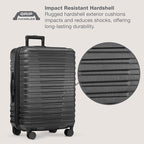 U.S. Traveler Boren Expandable Hardside Rugged Travel Luggage with 8 Spinner Wheels, Black, Checked-Medium 26-Inch