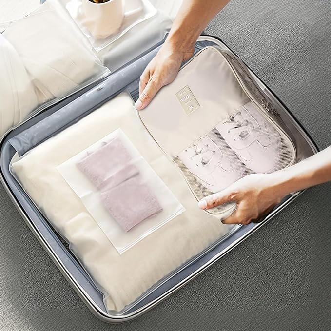 Shoe Bags for Travel Holds 3 Pair of Shoes, Travel Shoe Bag with 3 Layers Compartments, Waterproof & Washable, Navy