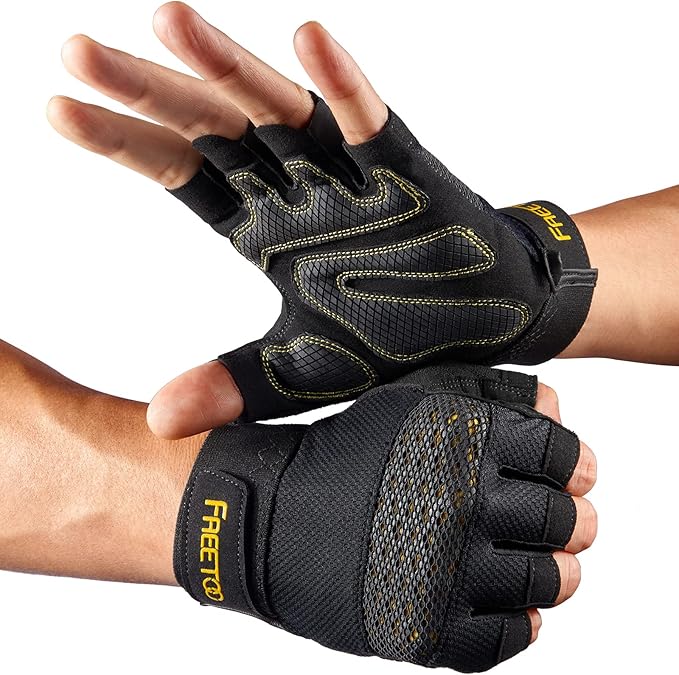 FREETOO Workout Gloves for Men, Weight Lifting Gloves with Full Palm Protection, Ultra Ventilated, Cushion Pads and Silicone Grip